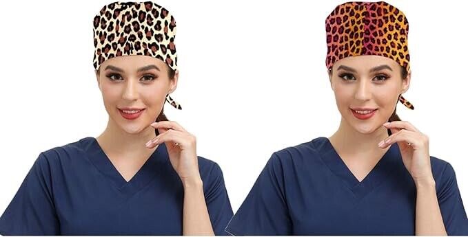 2Pcs Fashion Working Caps with Buttons Adjustable Sweatband Tie Back Working Hat