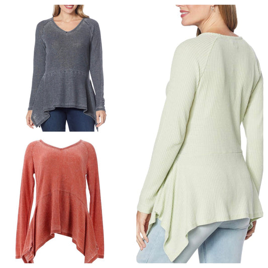 DG2 Diane Gilman Burnout Waffle Knit Sharkbite Top Women's 765297 Women’s