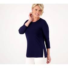 (Copy) Susan Graver Weekend Essentials Cool Touch Scoop Neck Top NAVY, Small  A567182