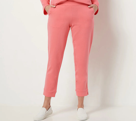 Sport Savvy Women's Tall French Terry Straight Leg Ankle Pant Coral