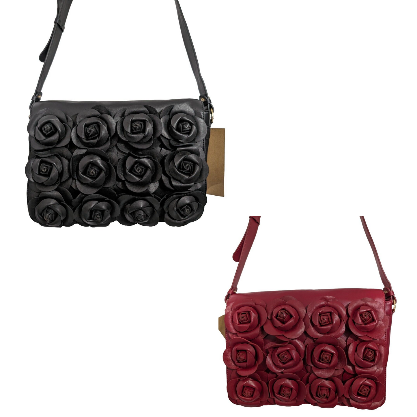 Clever Carriage Women's Handcrafted Leather Rose Bouquet Crossbody Bag