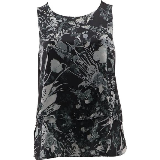 DG2 Diane Gilman Charmeuse Layered Tank Black Floral/SIZE(M)
