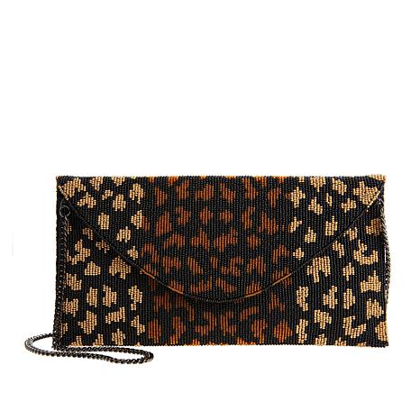 Clever Carriage Women's Leopard Beaded Clutch Bag - Retail 127$