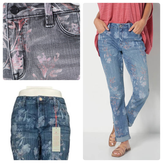 Laurie Felt Petite Classic Denim Floral Boyfriend Jeans