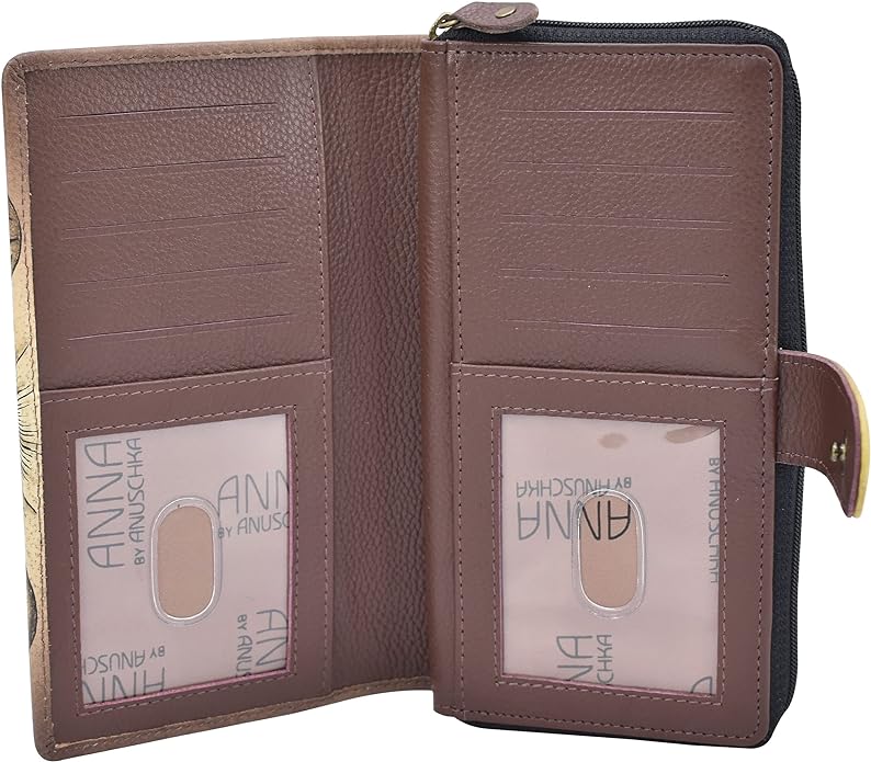 Anna by Anuschka Women's Hand Painted Leather Two Fold Wallet- Lion