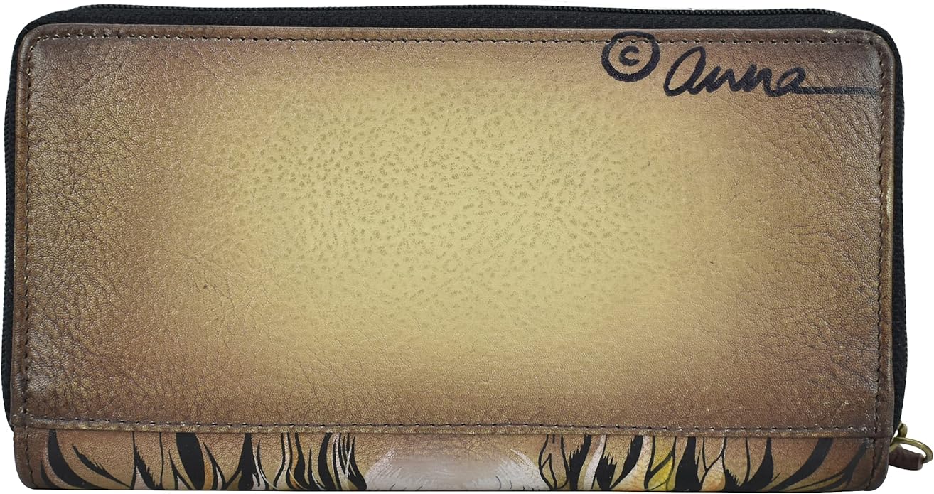 Anna by Anuschka Women's Hand Painted Leather Two Fold Wallet- Lion