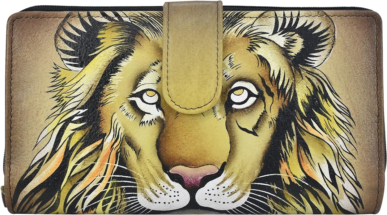 Anna by Anuschka Women's Hand Painted Leather Two Fold Wallet- Lion
