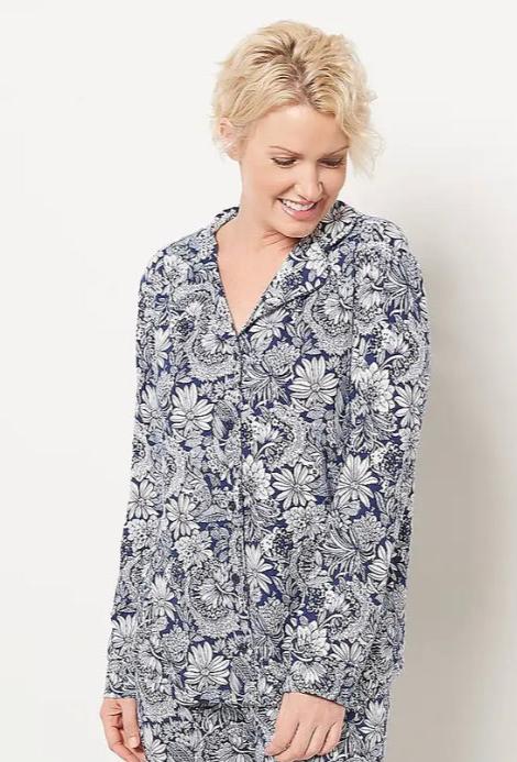 Isaac Mizrahi Live! Women’s Notch Collar PJ Top with Piping Detail WOMEN