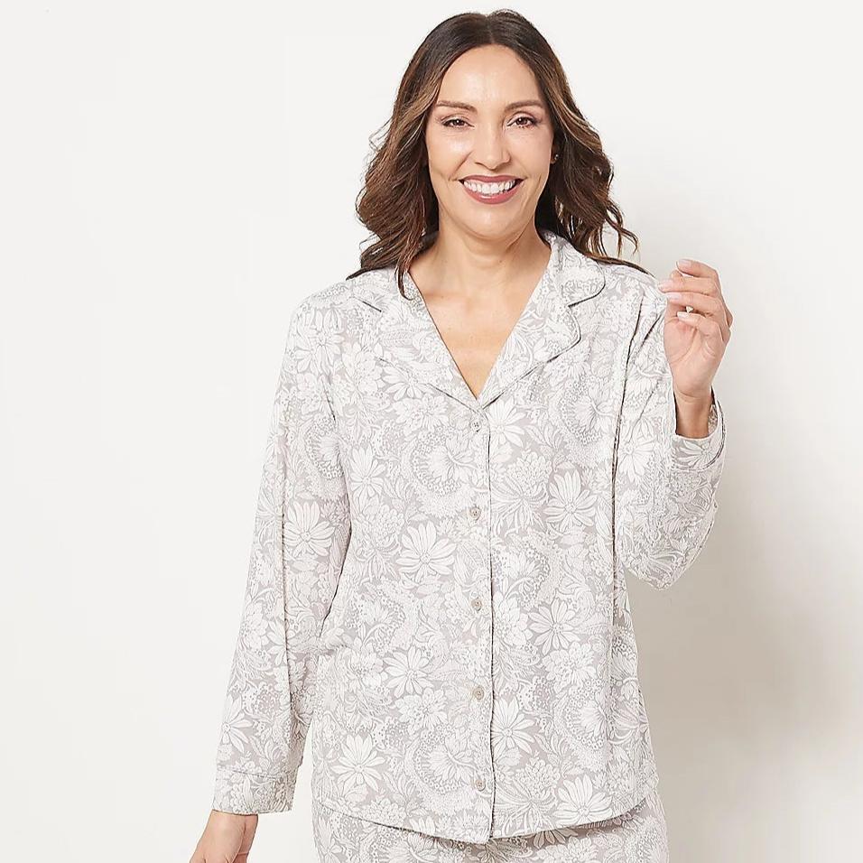 Isaac Mizrahi Live! Women’s Notch Collar PJ Top with Piping Detail WOMEN