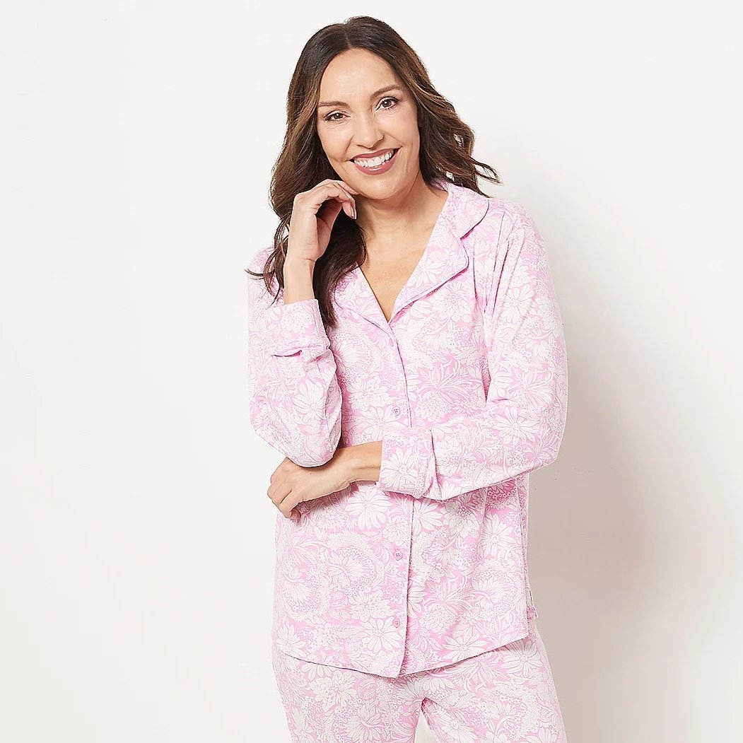 Isaac Mizrahi Live! Women’s Notch Collar PJ Top with Piping Detail WOMEN