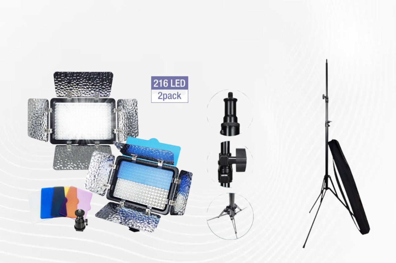 2 X From Video Light 216 LED Lamp Barndoor / Tripod Stand with Carry Bag