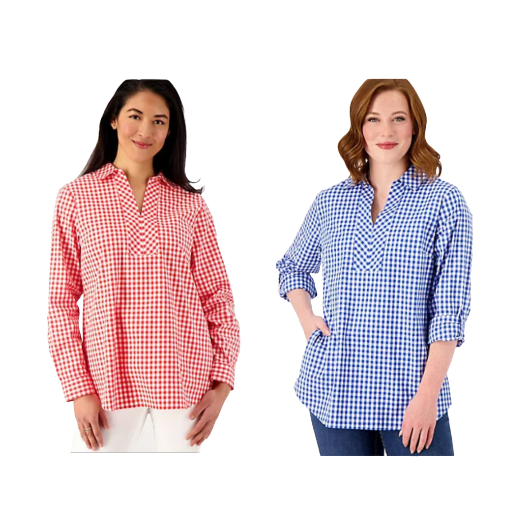 Joan Rivers Women’s Gingham Pullover Shirt Sz XS