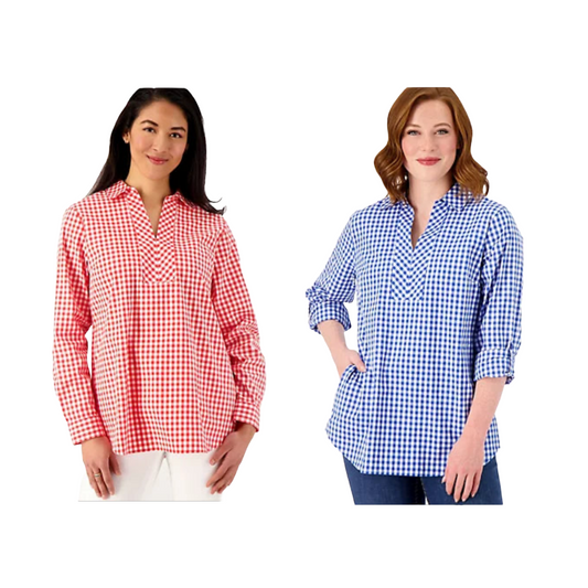Joan Rivers Women’s Gingham Pullover Shirt Sz XS