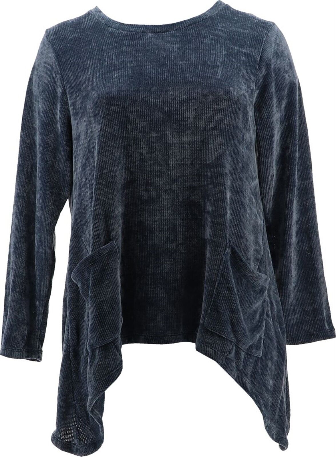 LOGO Lori Goldstein Chenille Sweater Sharkbite Hem Mallard Indigo