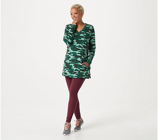 Denim & Co. Womens Active Camo Printed French Terry Tunic XS with Pockets