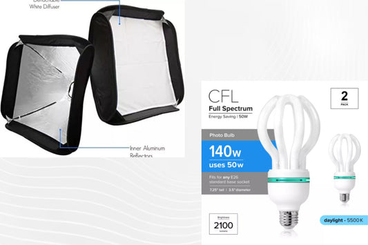 LS [2-Pack] Lighting Diffuser With  50W Photography Video Lighting Bulb 5500K Photo Studio Bulbs