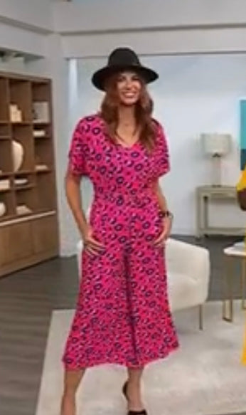 Shavonne Dorsey Women’s Knit Wide Leg Jumpsuit-Pink Dot