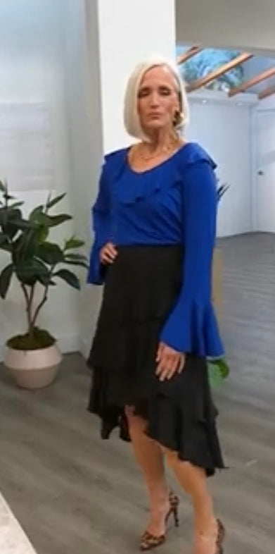 Shavonne Dorsey Humility V-Neck Ruffle Tunic- Deep Blue Size 3X