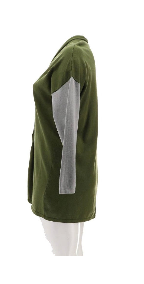 WE Living in Yellow Colorblocked Women’s Knit Cardigan Size S- Forest/Grey