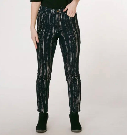 DG2 by Diane Gilman Stretch Foil-Printed Skinny Jean- Dark Indigo