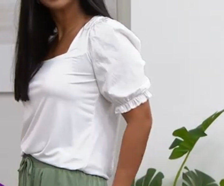 Shavonne Dorsey Square Neck
Mixed Media Top With Puff Sleeve- White
