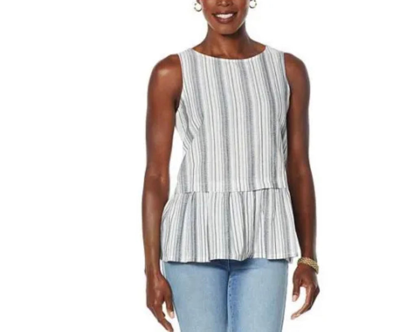 DG2 Diane Gilman Striped Ruffle Hem Easy Tank