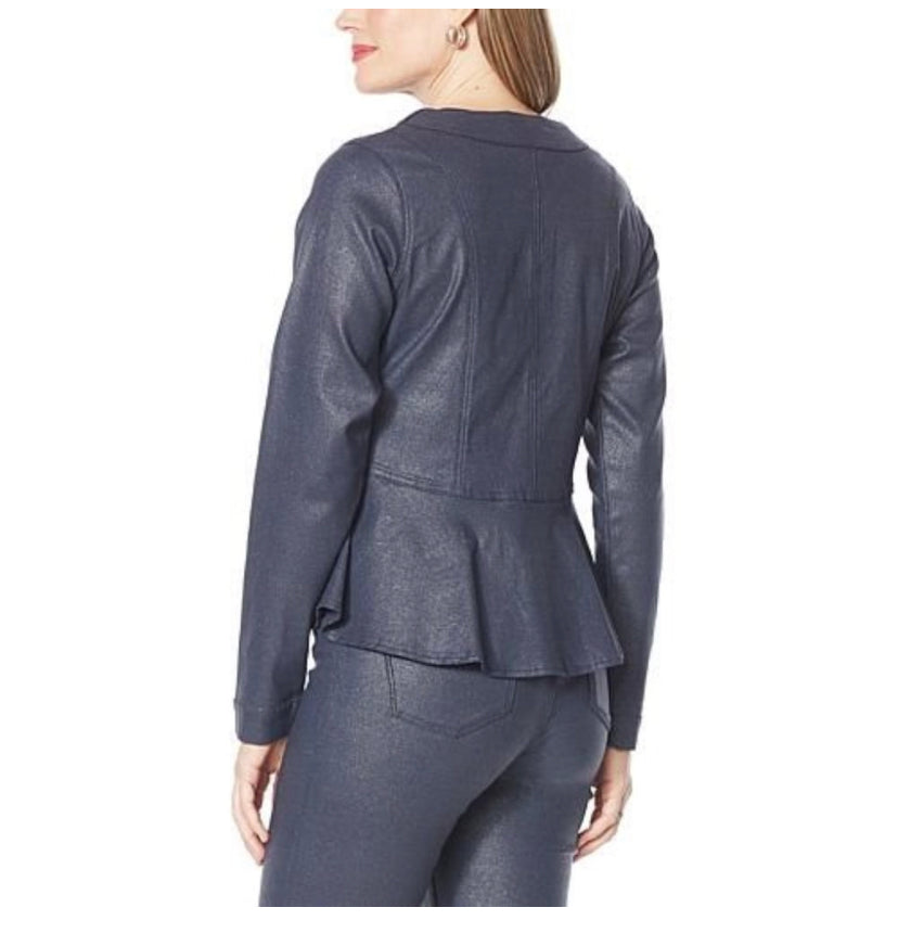 DG2 Diane Gilman Women’s Sparkle Denim Collarless Peplum Jacket