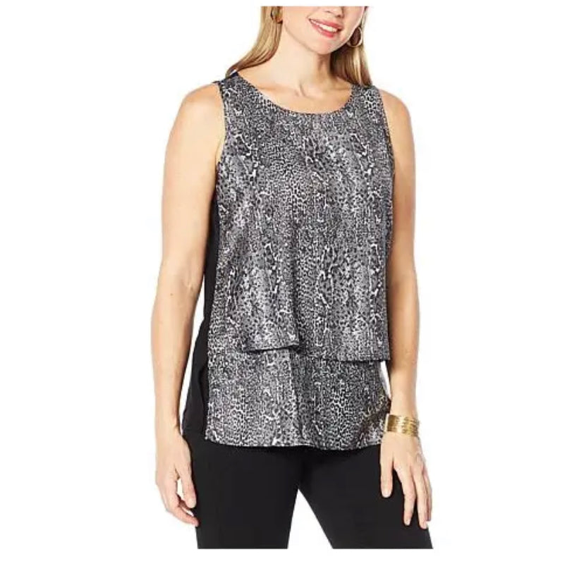 DG2 Diane Gilman Charmeuse Layered Tank- Black Snake
