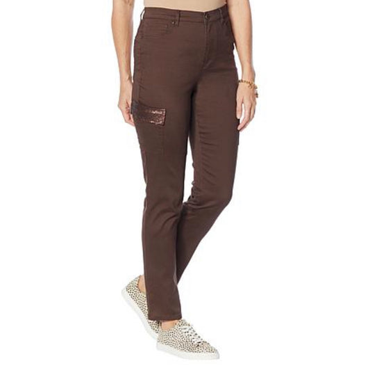 DG2 Brushed Sateen Dream Cargo Skinny Pant Coffee Women's Size Tall 24W