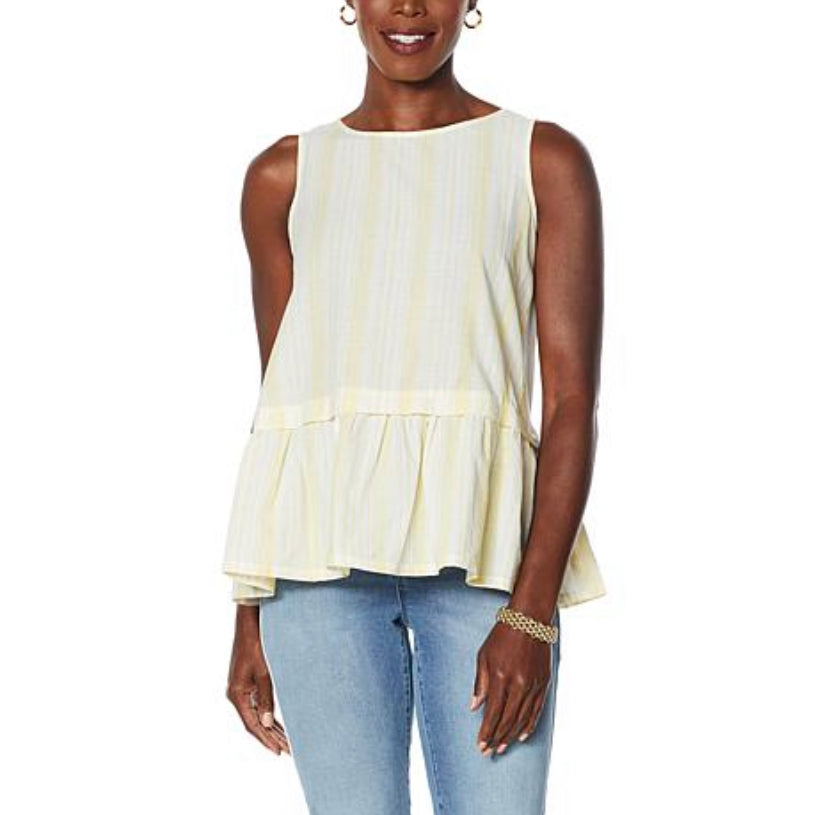 DG2 Diane Gilman Striped Ruffle Hem Easy Tank