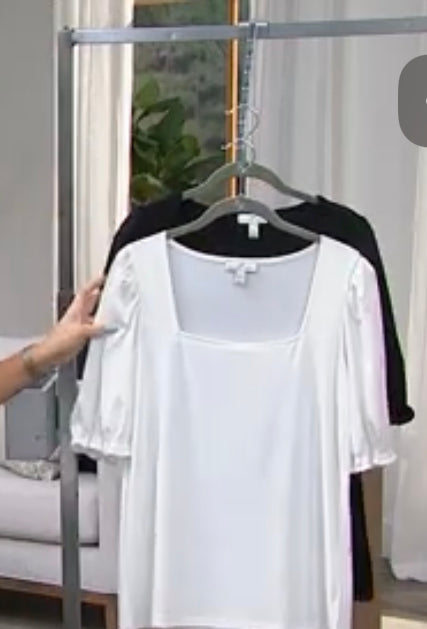 Shavonne Dorsey Square Neck
Mixed Media Top With Puff Sleeve- White