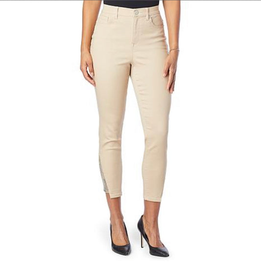 DG2 by Diane Gilman Virtual Stretch Denim Skinny Crop Jeans-Taupe Size Petite 10 (10P)