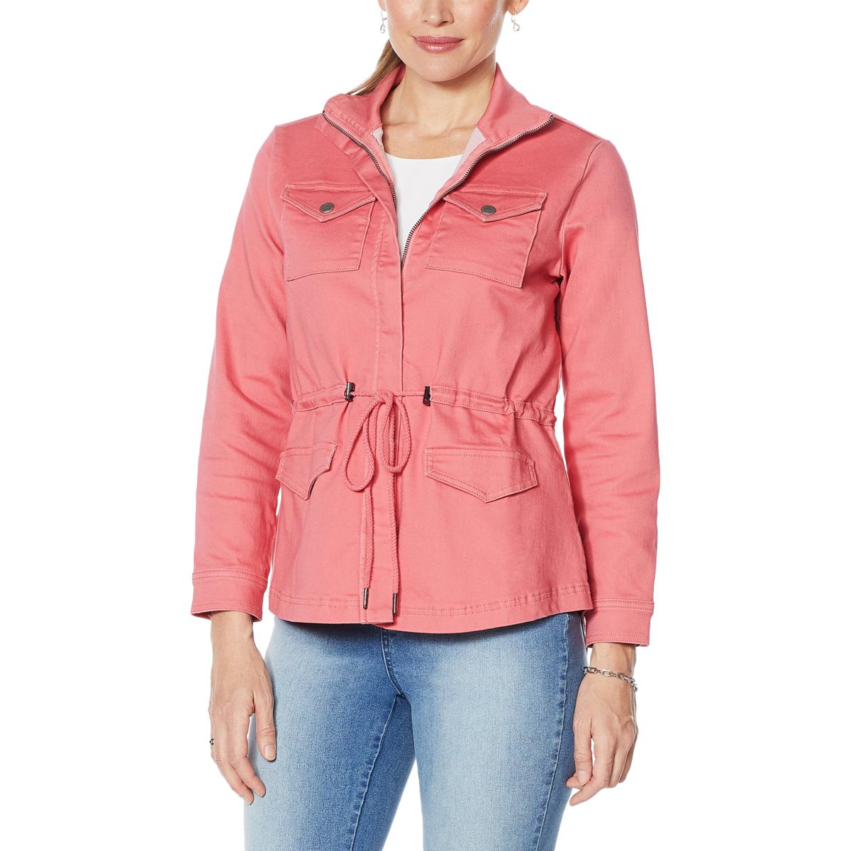 DG2 Diane Gilman Virtual Stretch Denim Zip Anorak Jacket- Spice Size 1X