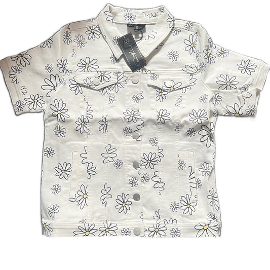 DIANE GILMAN DG2 VS PRINT S/S DENIM JACKET WHITE DAISIES SIZE MEDIUM