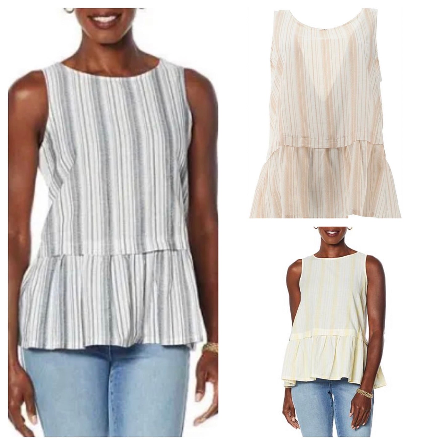 DG2 Diane Gilman Striped Ruffle Hem Easy Tank