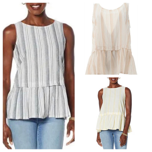 DG2 Diane Gilman Striped Ruffle Hem Easy Tank