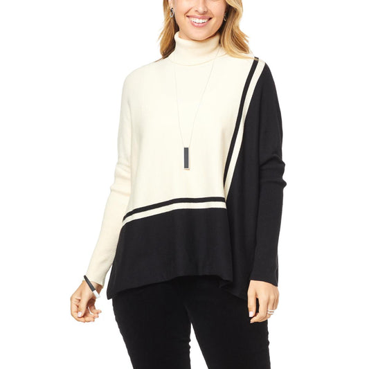 WynneLayers Turtleneck Graphic Intarsia Knit Sweater- Cream/Black