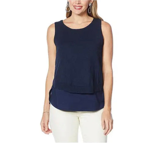 DG2 by Diane Gilman Women’s Combo Sweater Knit Layered Easy Tank- Navy
