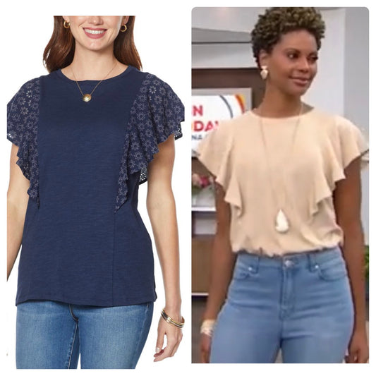 DG2 Diane Gilman Women’s Eyelet Lace Flutter-Sleeve Top