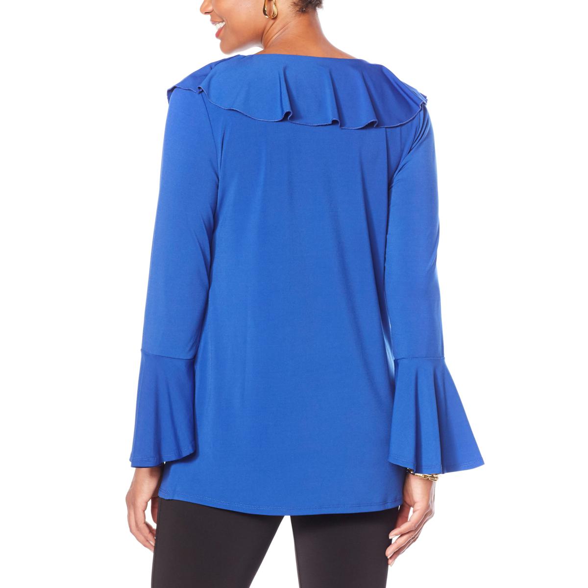 Shavonne Dorsey Humility V-Neck Ruffle Tunic- Deep Blue Size 3X