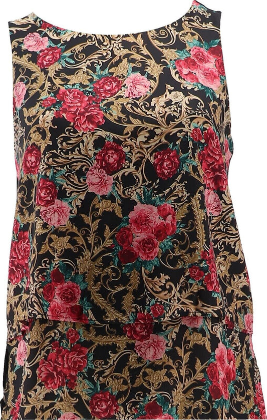 DG2 by Diane Gilman Printed Charmeuse Layered Easy Tank Abstract Rose Size XS