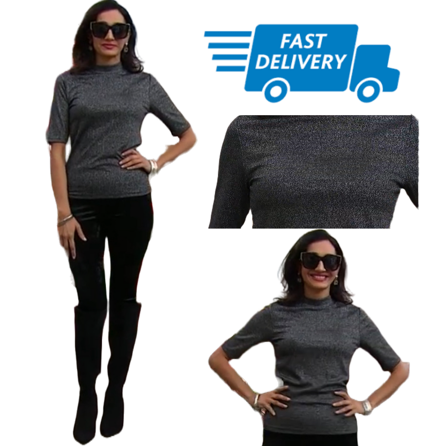 Skinnygirl Bella Ribbed Knit Mock-Neck Top Black