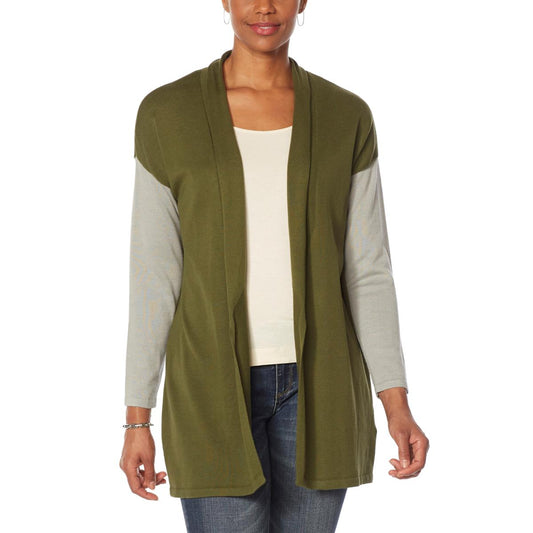 WE Living in Yellow Colorblocked Women’s Knit Cardigan Size S- Forest/Grey