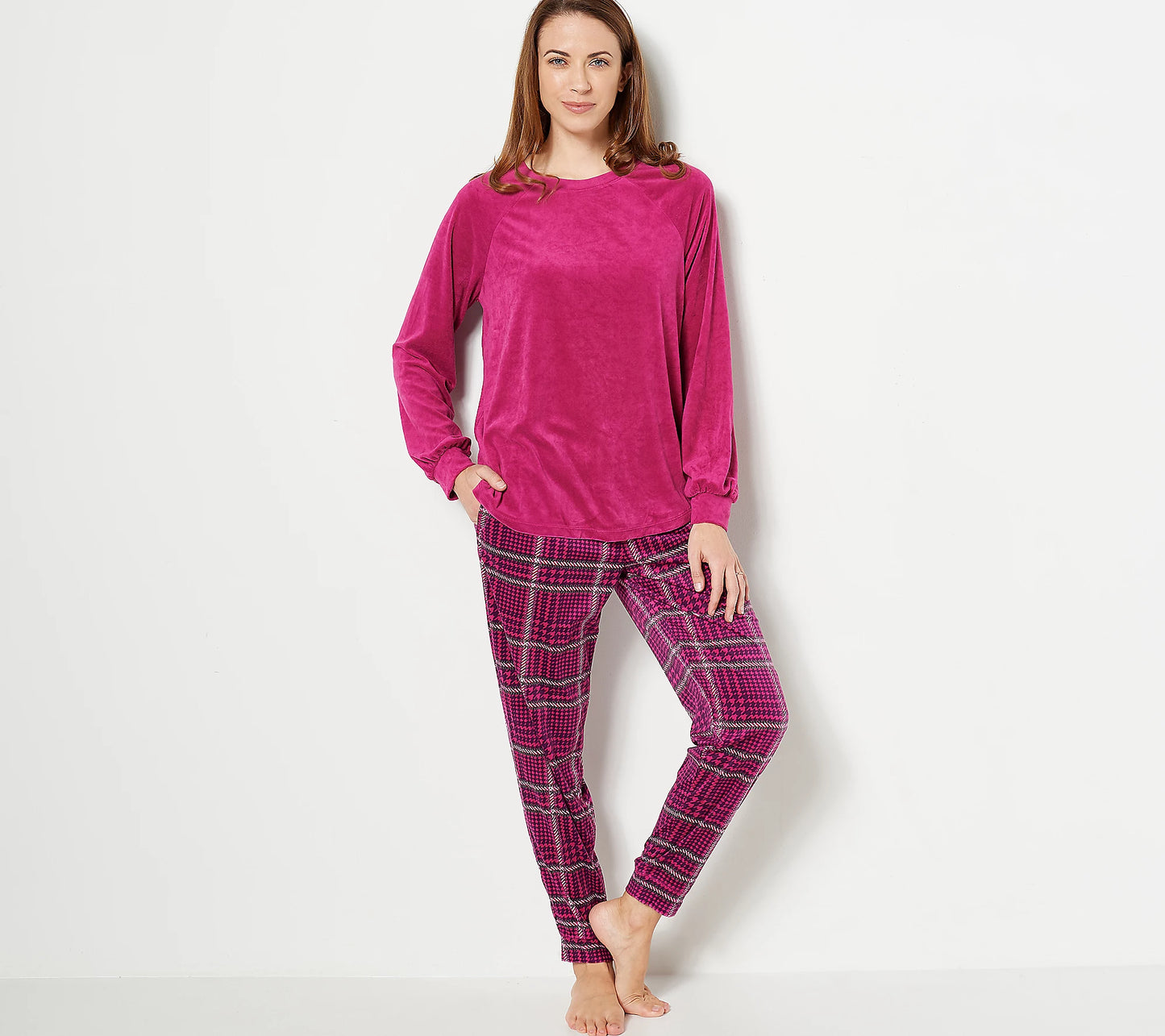 Carole Hochman Petite Silky Velour Long Sleeve with Jogger Women's PJ Set