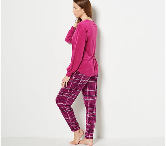 Carole Hochman Petite Silky Velour Long Sleeve with Jogger Women's PJ Set