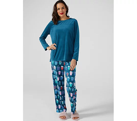 Carole Hochman Silky Velour Fleece Crew Neck Novelty PJ Set Different colors available