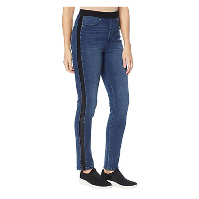 DG2 by Diane Gilman Faux Leather Side Stripe Skinny Jean (Gray,Indigo) 771634.