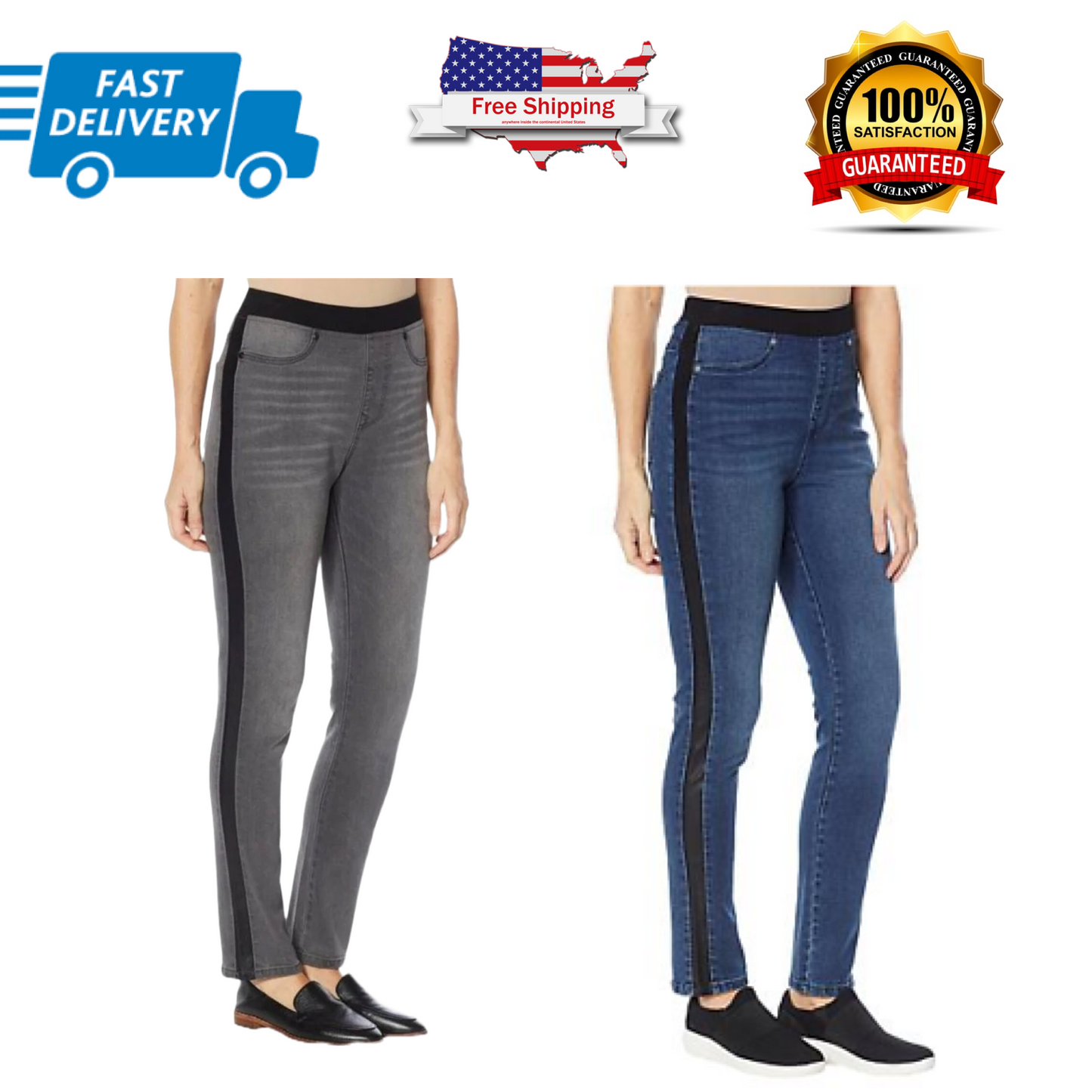 DG2 by Diane Gilman Faux Leather Side Stripe Skinny Jean (Gray,Indigo) 771634.