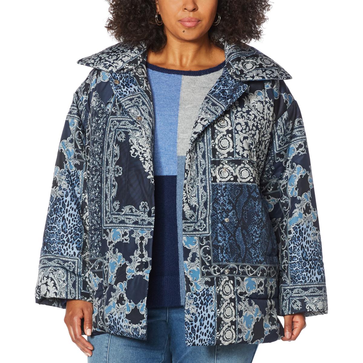 Dg2 By Diane Gilman Woven Puffer Jacket 779-670 Multi Color