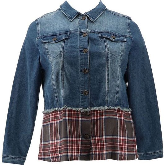 DG2 Diane Gilman Stretch Denim Plaid Peplum Jacket 771454-(CHAMBRAY)